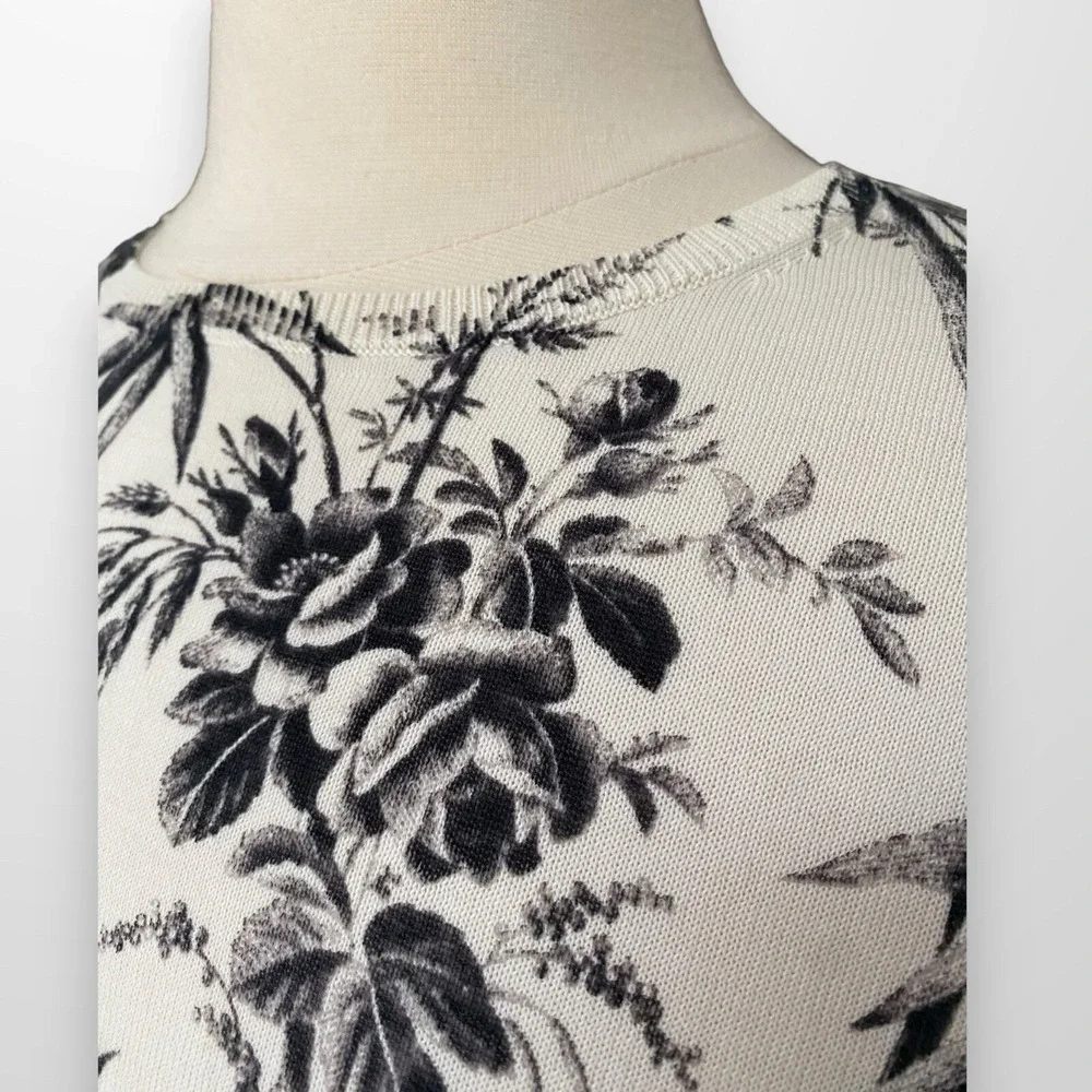 LOFT‎ XL Crew Neck Pullover Sweater Tunic Top Lightweight Cream Black Floral